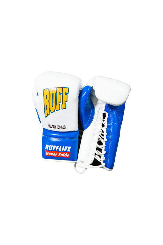 Y’all Talk too much Ruff fighting gloves (10oz white/blue)